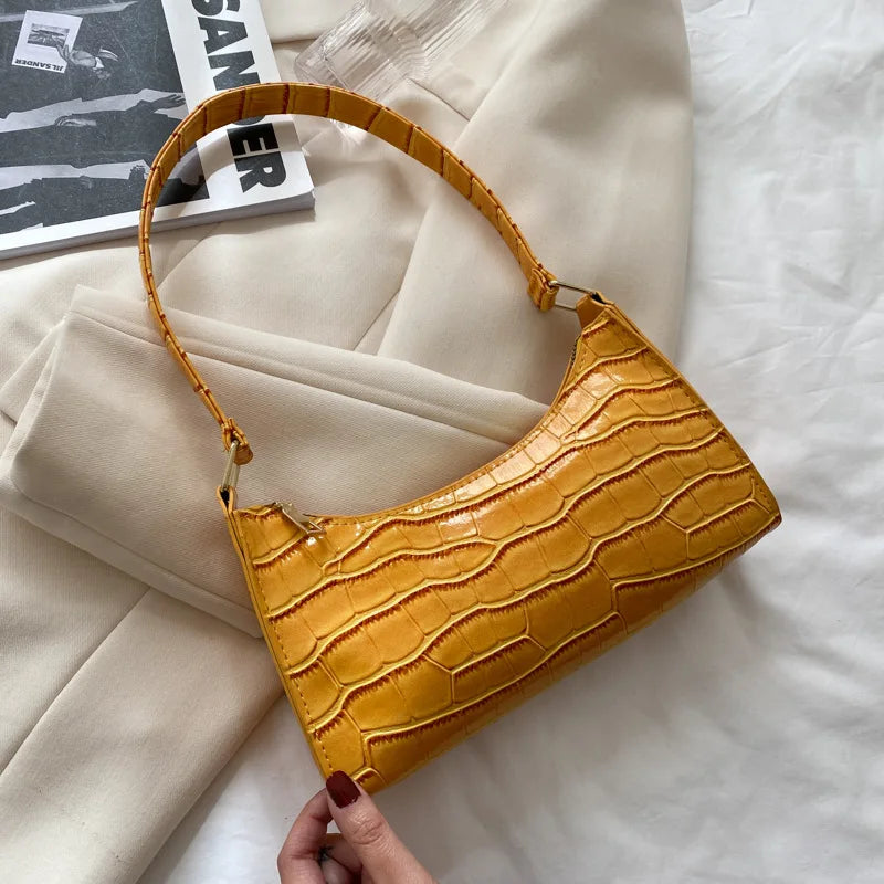 Coralie Croc-Embossed Faux-Leather Baguette Shoulder Bag