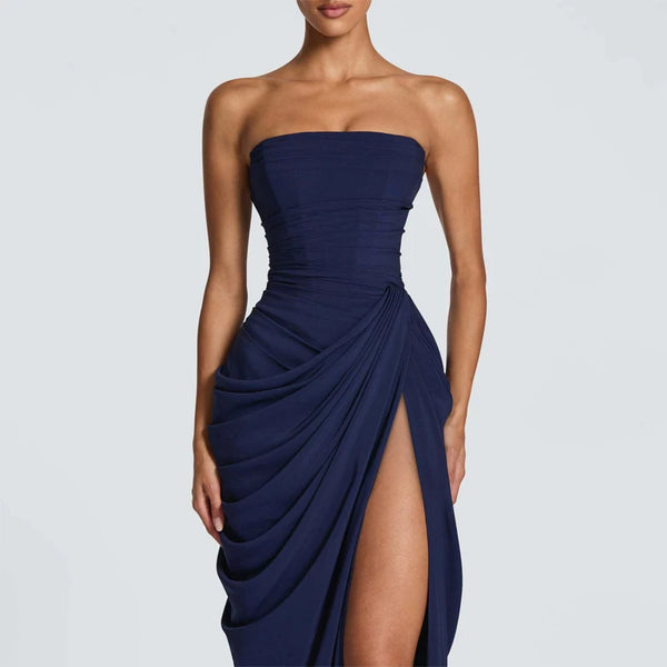Marisol Strapless Pleated Split Maxi Dress