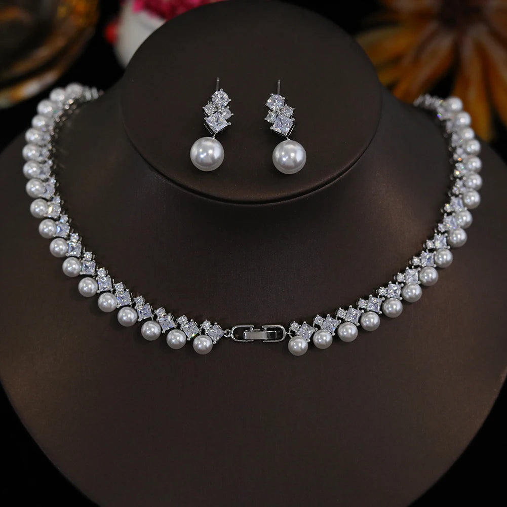 Ianthe Pearl Crystal Necklace & Earring Jewelry Set