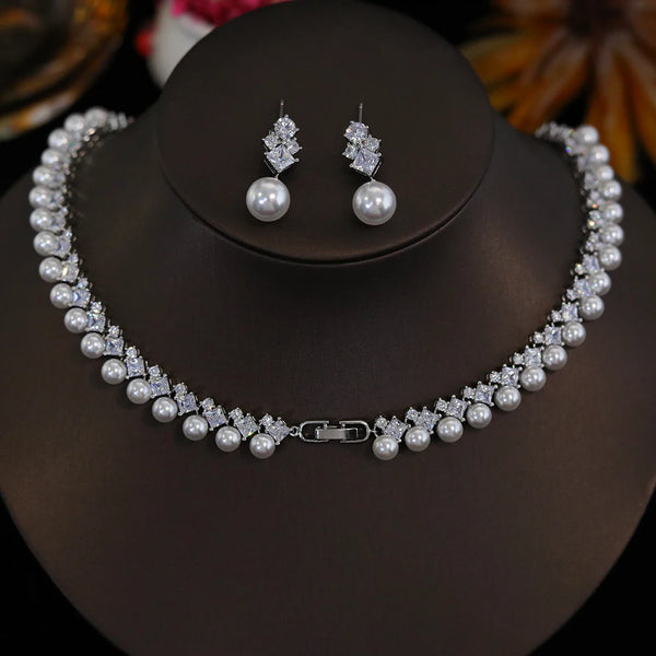 Ianthe Pearl Crystal Necklace & Earring Jewelry Set