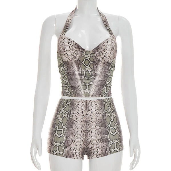 Zaria Snake-Print Halter Shorts Set Two-piece