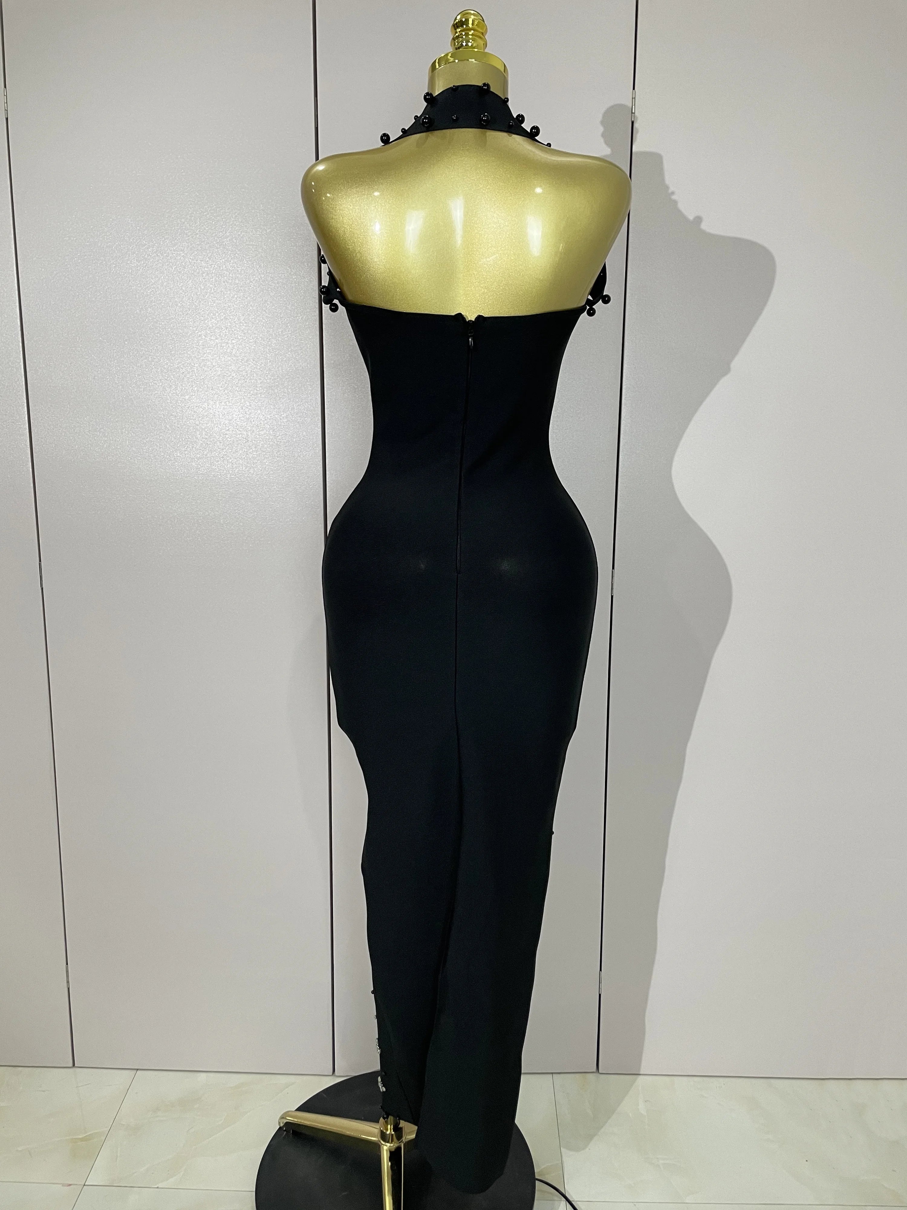 Giselle Rhinestone Pearl Bodycon Maxi Dress