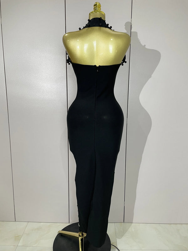 Giselle Rhinestone Pearl Bodycon Maxi Dress