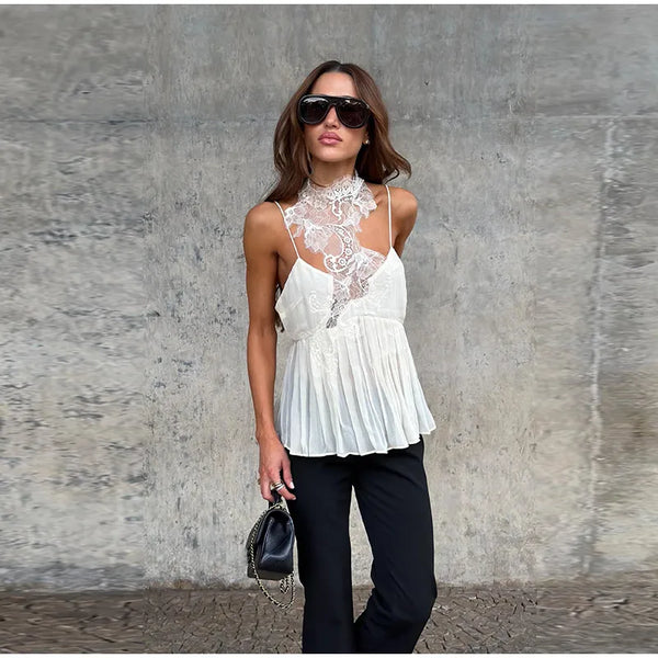 Tatiana Floral Lace Sleeveless Halter Top One-piece