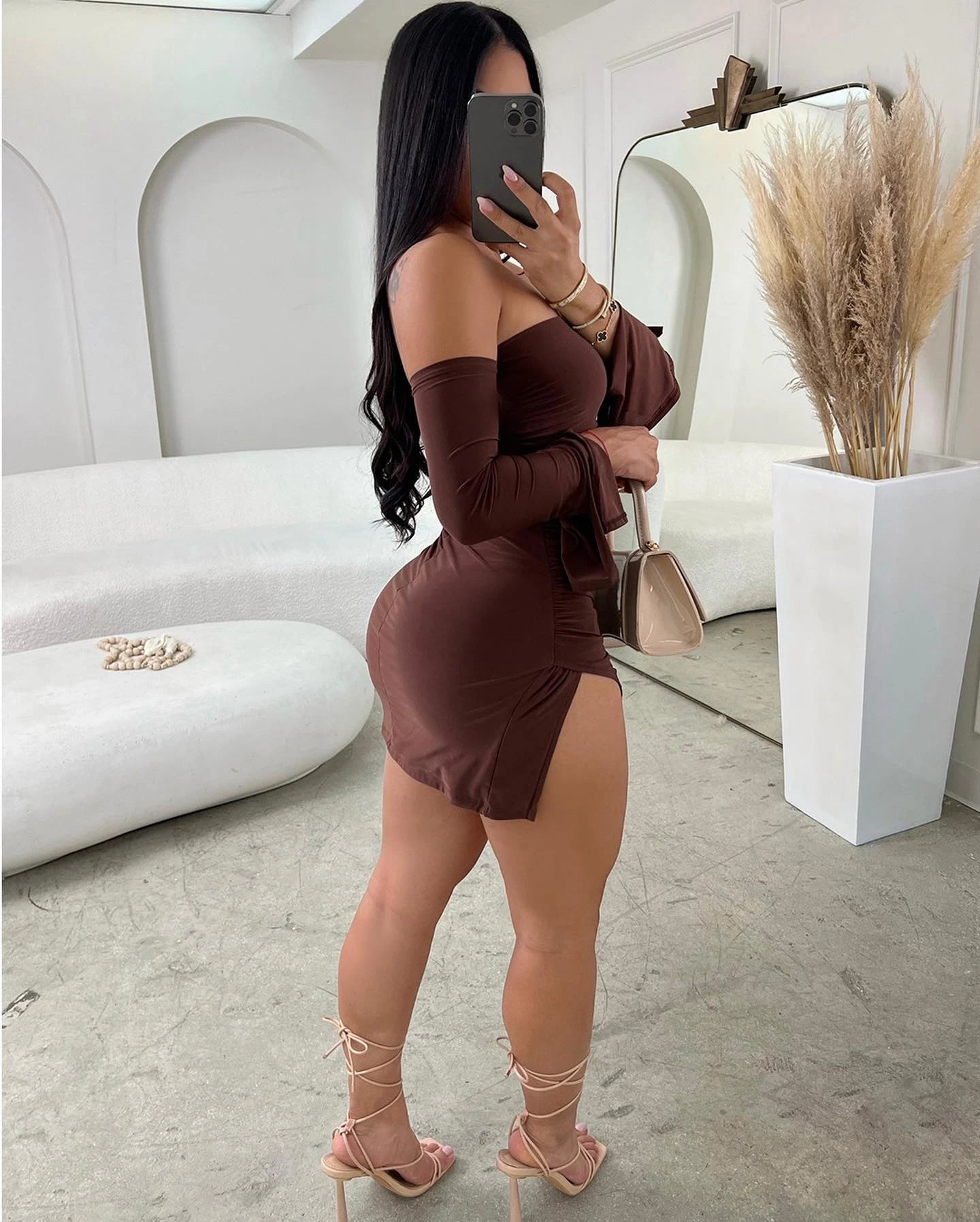 Livia Off-Shoulder Long-Sleeve Bodycon Mini Dress