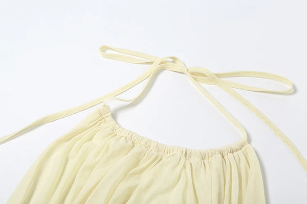 Celeste Pearl-Tassel Mesh Halter Mini Dress