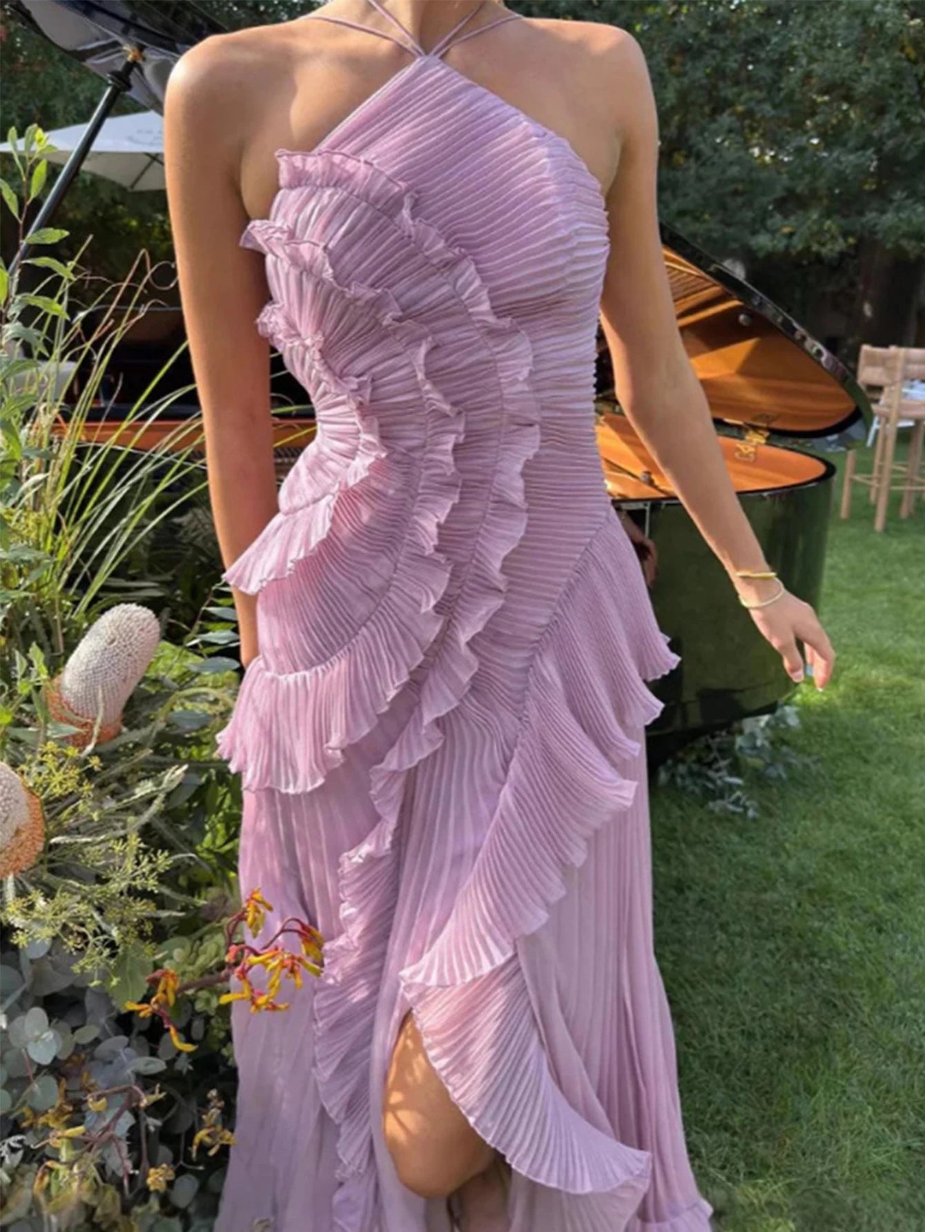 Saskia Ruched Backless A-Line Maxi Dress