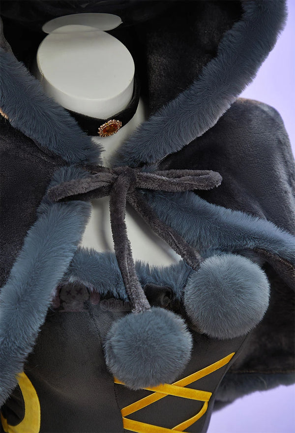 Liora Hooded Fur-Trim Cape & Lace-Up Velvet Cosplay Costume Set
