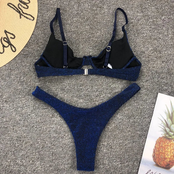Seraphina Silver Glitter Cutout Bikini Two-piece