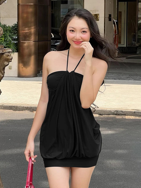 Noemi Ruched Halter Backless Mini Dress