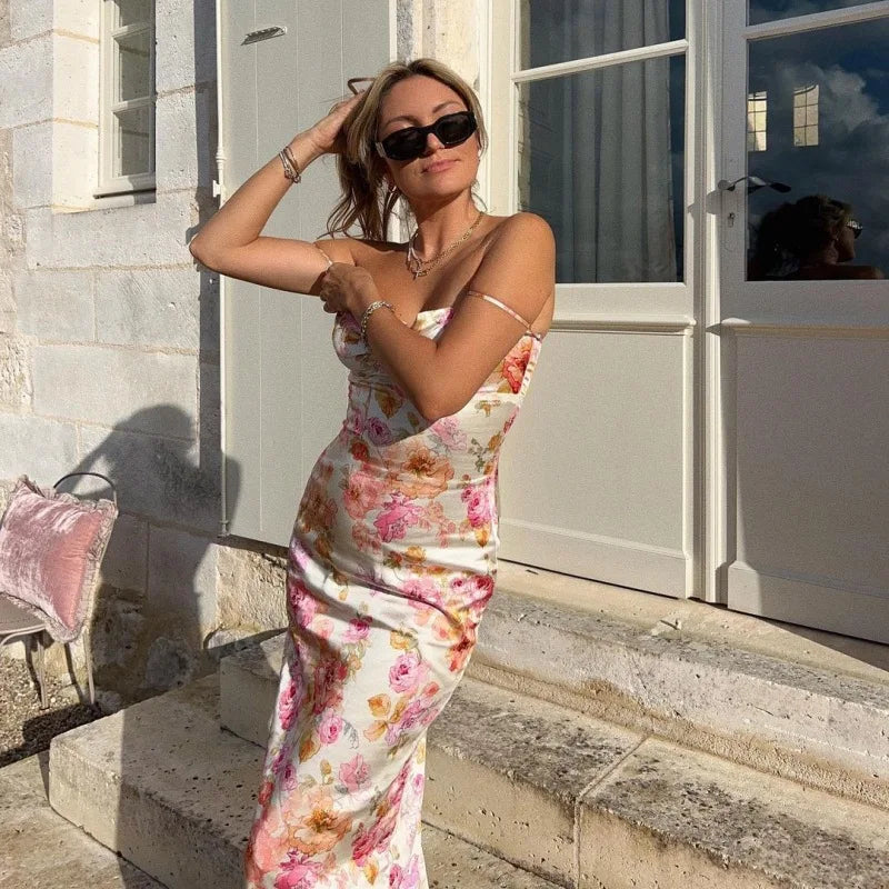 Ginevra Floral Ruched Cami Slit Maxi Dress