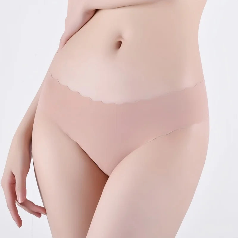 4Pcs/Set Ice Silk Mid-Rise Panties Women's Seamless Briefs Solid No Show Underwear Scalloped Edge Panties Sexy Lingerie XS-XL Secondary image