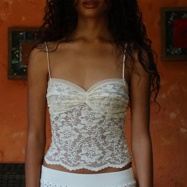 Winnie Y2K Sheer Floral Lace Cami Tank