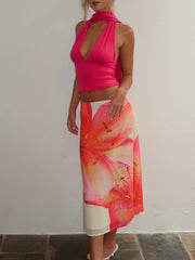 Lena Sunset Sleeveless Halter Scarf Top