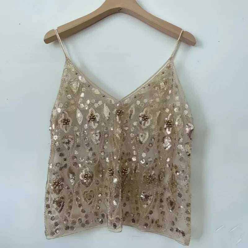 Celestia Noir Sequin Mesh Cami Top One-piece