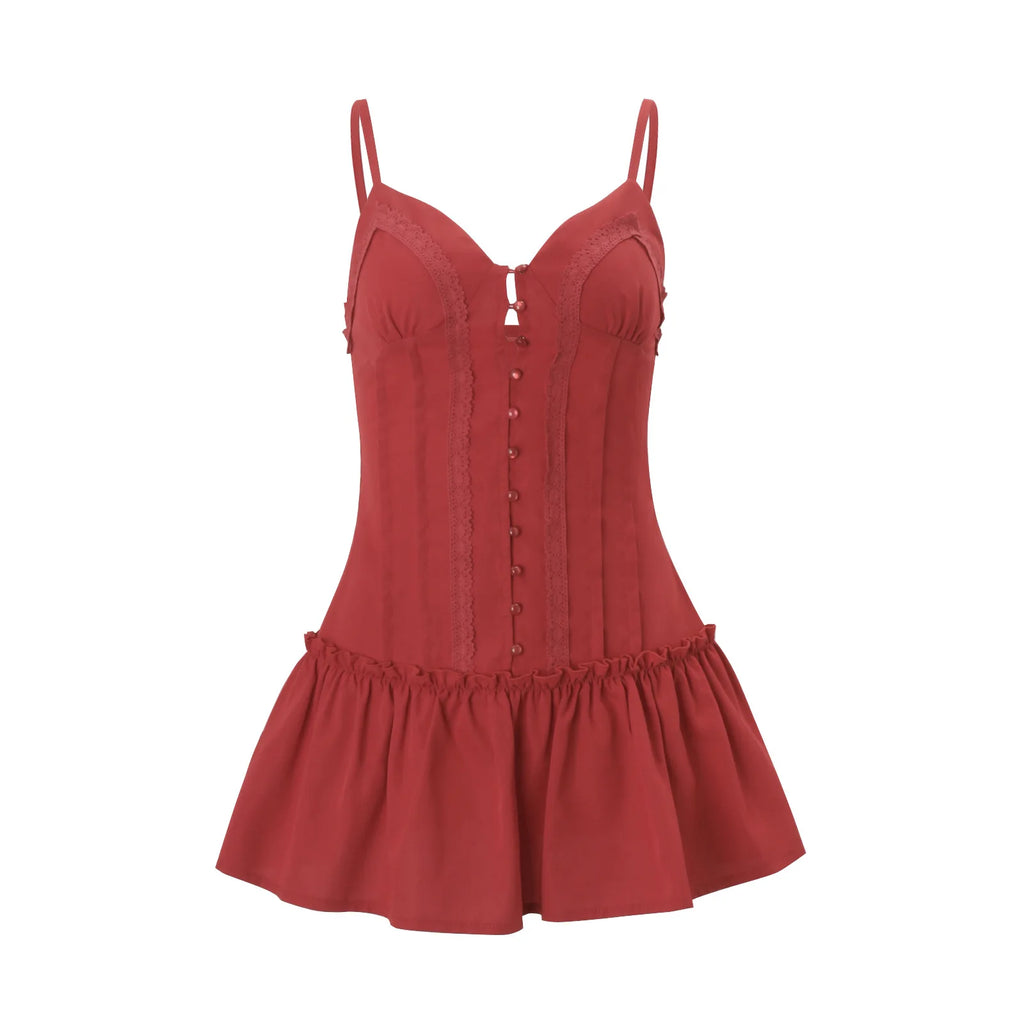 PixieKiki Spaghetti Strap Deep V Neck Pleated Mini Dress Sexy Red Summer Dresses Trendy Clothes Woman 2026 P33-EE12