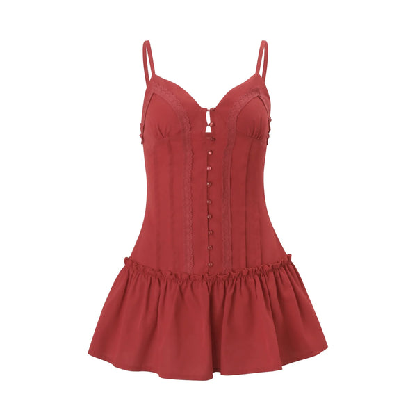 PixieKiki Spaghetti Strap Deep V Neck Pleated Mini Dress Sexy Red Summer Dresses Trendy Clothes Woman 2026 P33-EE12