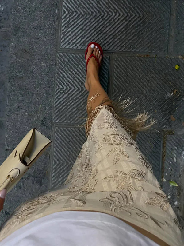 Hermione Floral Asymmetrical Fringe Midi Skirt One-piece