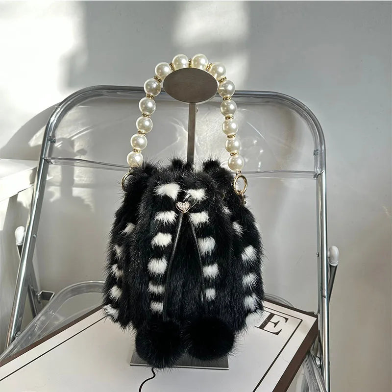 Y2K Bag Real Mink Bags Plush Handbag Fashion Designer High-End Luxury Tote Bag Puffy Bag Solid Soft Mink Shuolder Bag