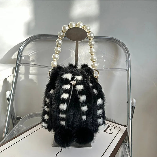 Y2K Bag Real Mink Bags Plush Handbag Fashion Designer High-End Luxury Tote Bag Puffy Bag Solid Soft Mink Shuolder Bag