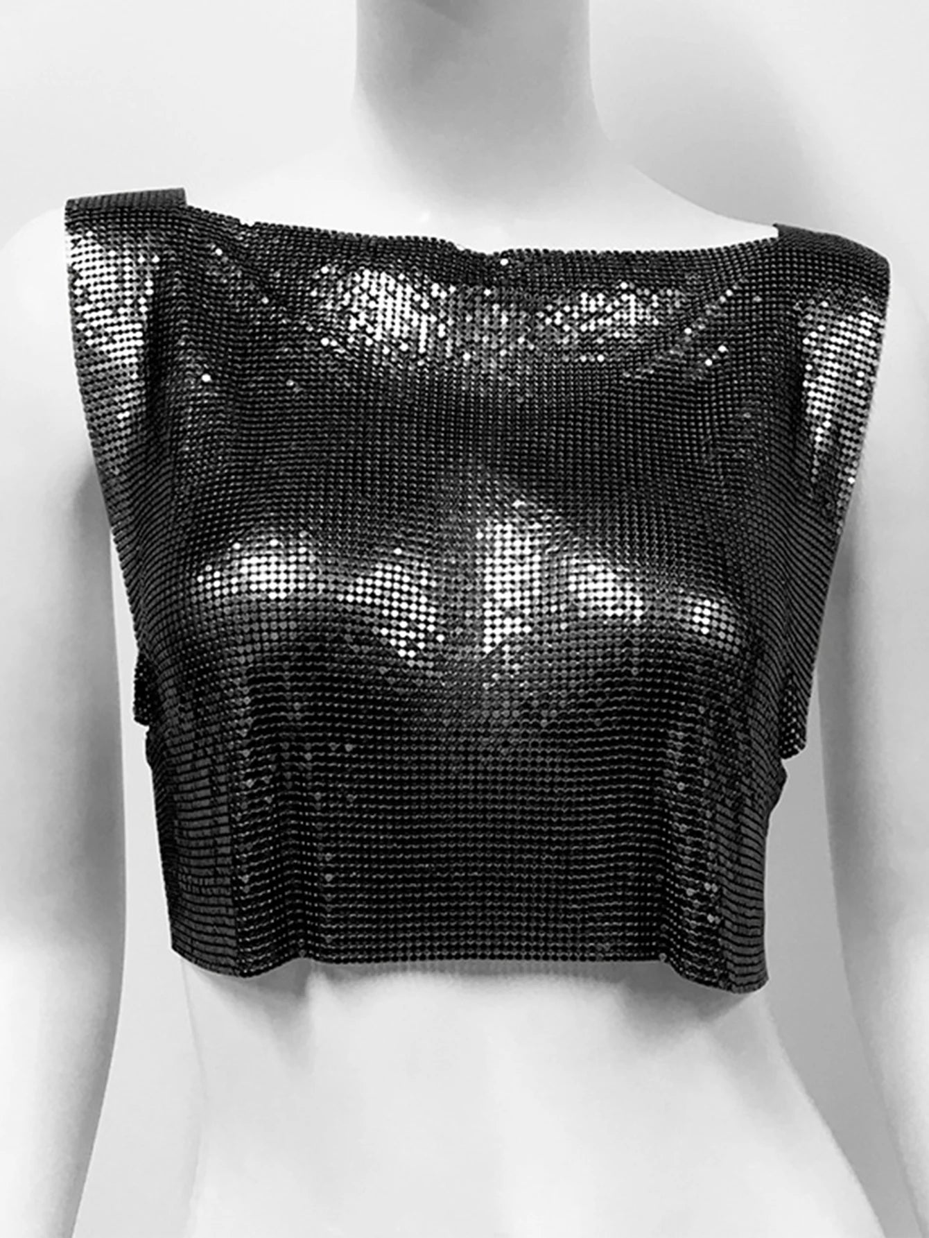 Yvette Metal-Sequin Cropped Tank Top One-piece