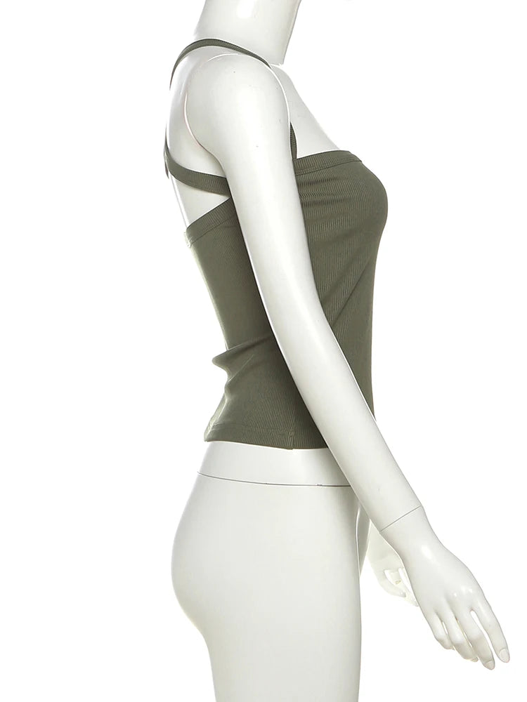Luna Olive Crossback Ribbed Crop Top