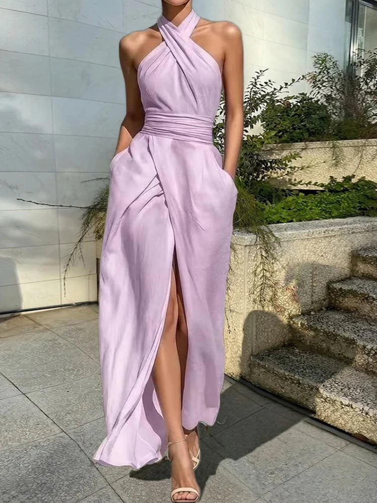 Juliette Halter Split A-Line Maxi Dress