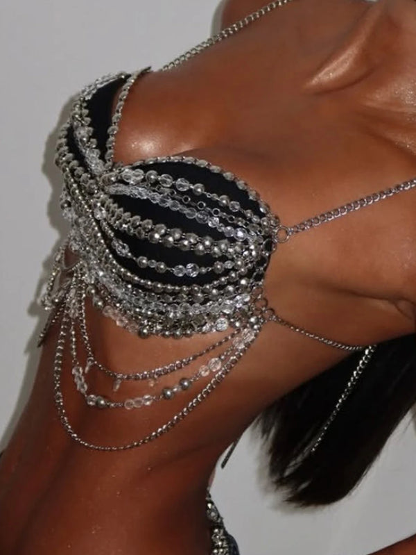 Sexy metal rhinestone corset crop top women summer see through halter tank top woman clothing hotwife cropped club party tops