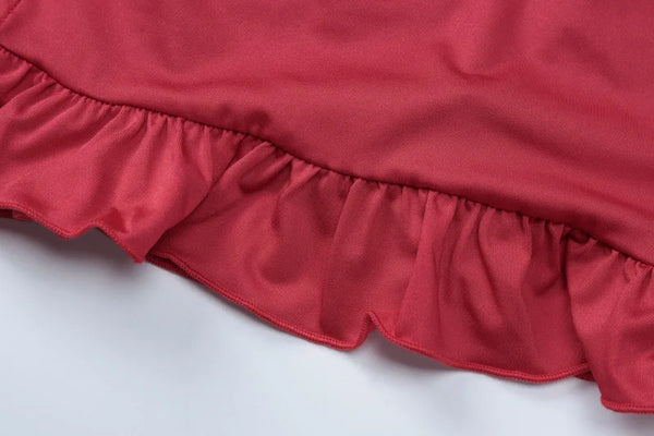 Crimson Ruffle Tie-Back Bodycon Mini Dress
