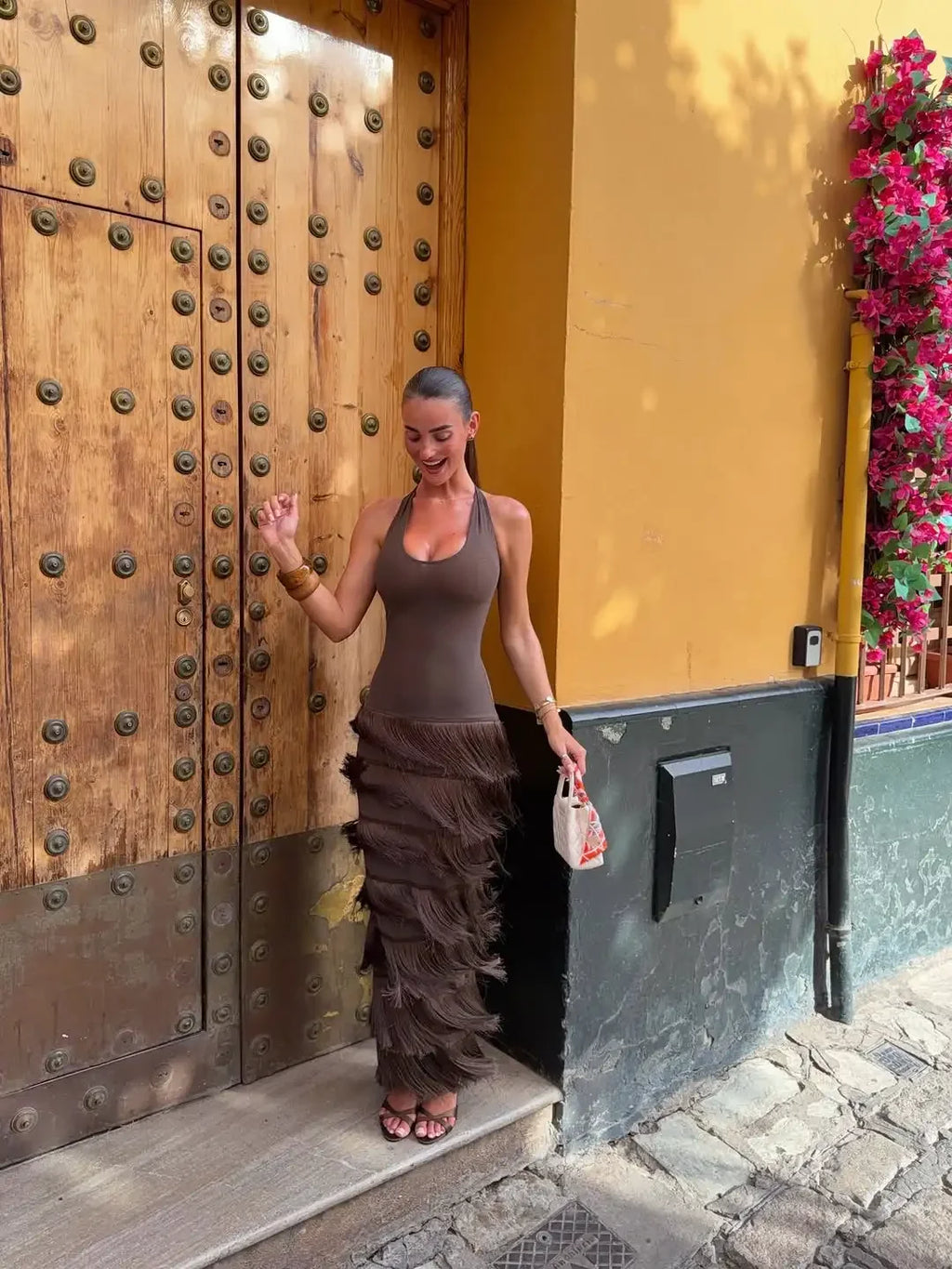 Maya Tassel Halter Maxi Dress