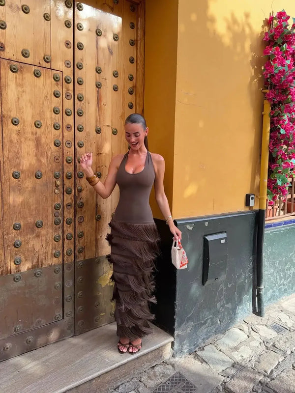 Maya Tassel Halter Maxi Dress