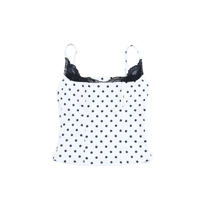 Dotty Polka-Dot Lace-Trim Cami Crop Top One-piece