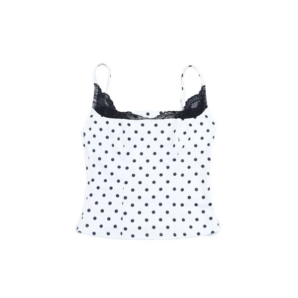 Dotty Polka-Dot Lace-Trim Cami Crop Top One-piece