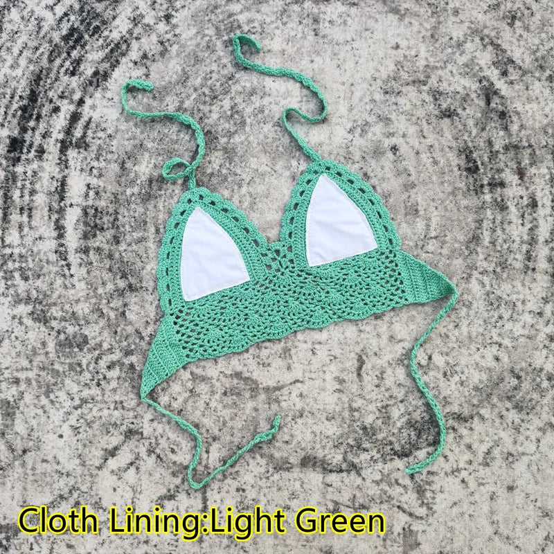 Handmade Crochet Lace Knit Bra Boho Beach Bikini Cami Tank Crop Top Halter