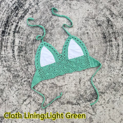 Handmade Crochet Lace Knit Bra Boho Beach Bikini Cami Tank Crop Top Halter