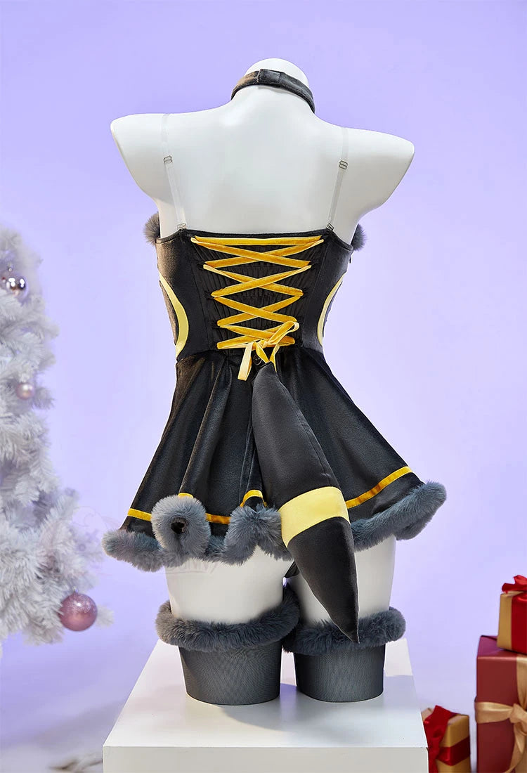 Liora Hooded Fur-Trim Cape & Lace-Up Velvet Cosplay Costume Set