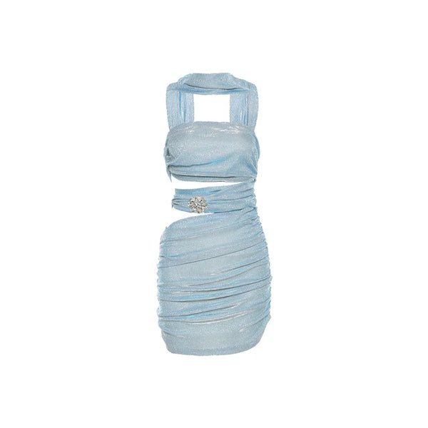 Aurora Ice Blue Shimmer Cutout Mini Dress