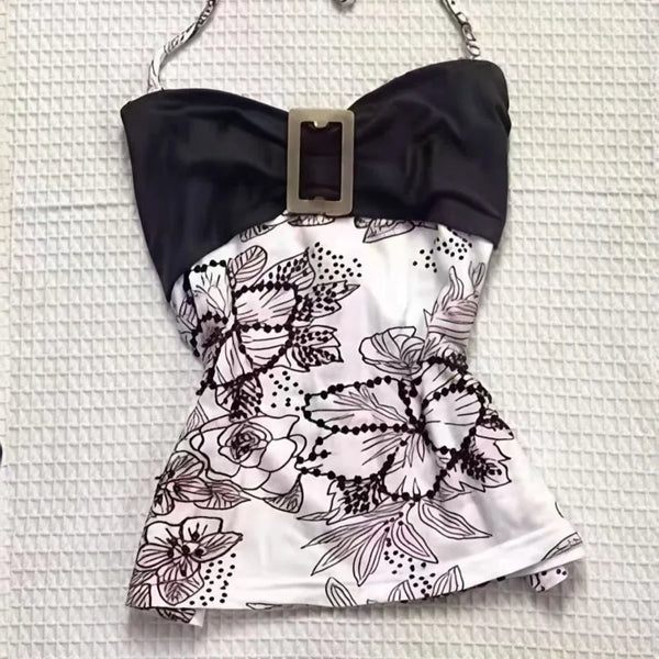 Marisol Floral-Appliqué Halter Camisole Top One-piece