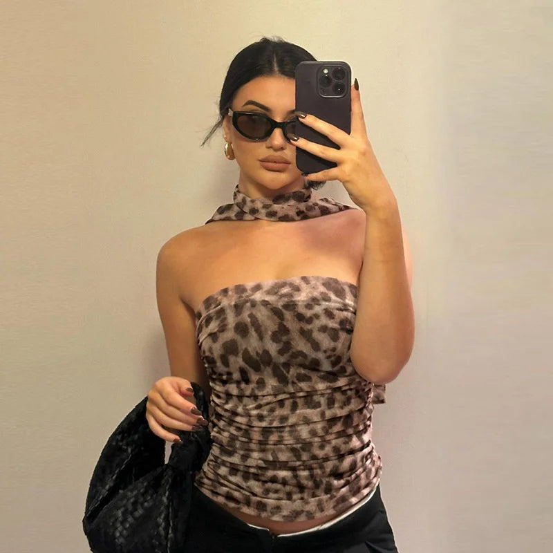 Leonie Leopard Mesh Bandeau Top & Midi Skirt Separates