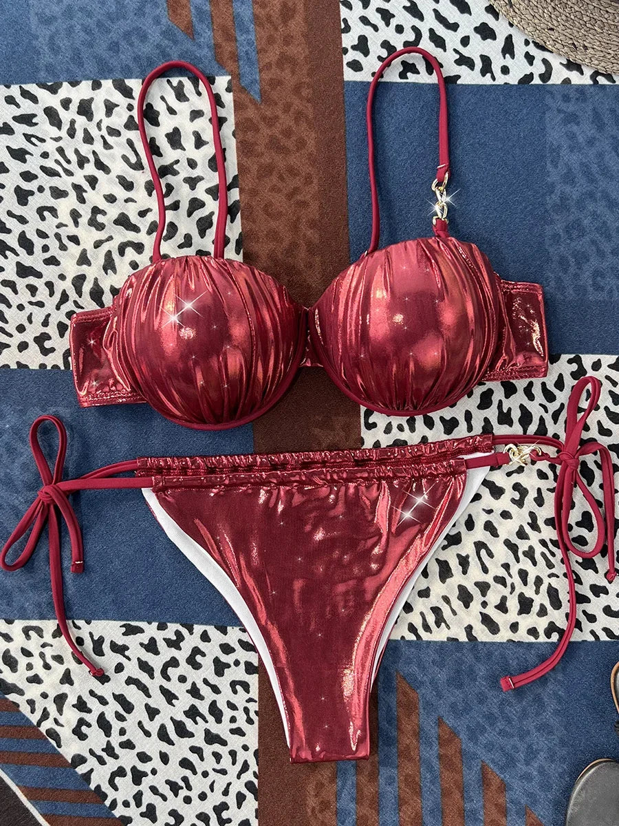 Marceline Faux-Leather Bra-Cup Bikini Two-piece