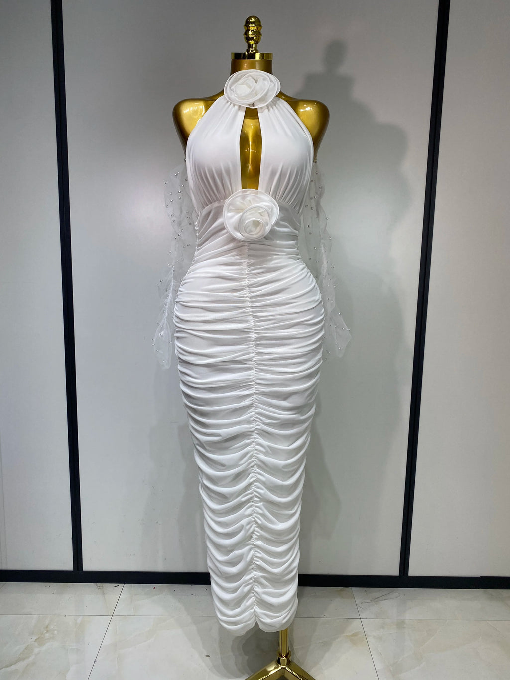 Alessia White Floral Cutout Halter Maxi Dress