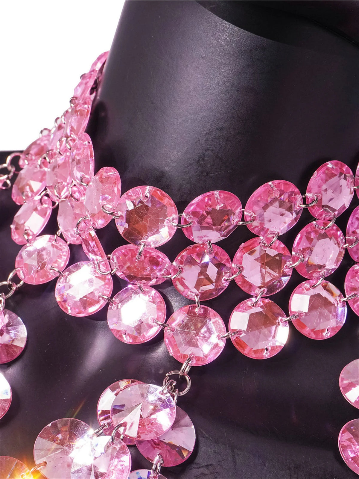Dorinda Pink Crystal Rhinestone Halter Top & Fringe Mini Skirt Lingerie Set Two-piece