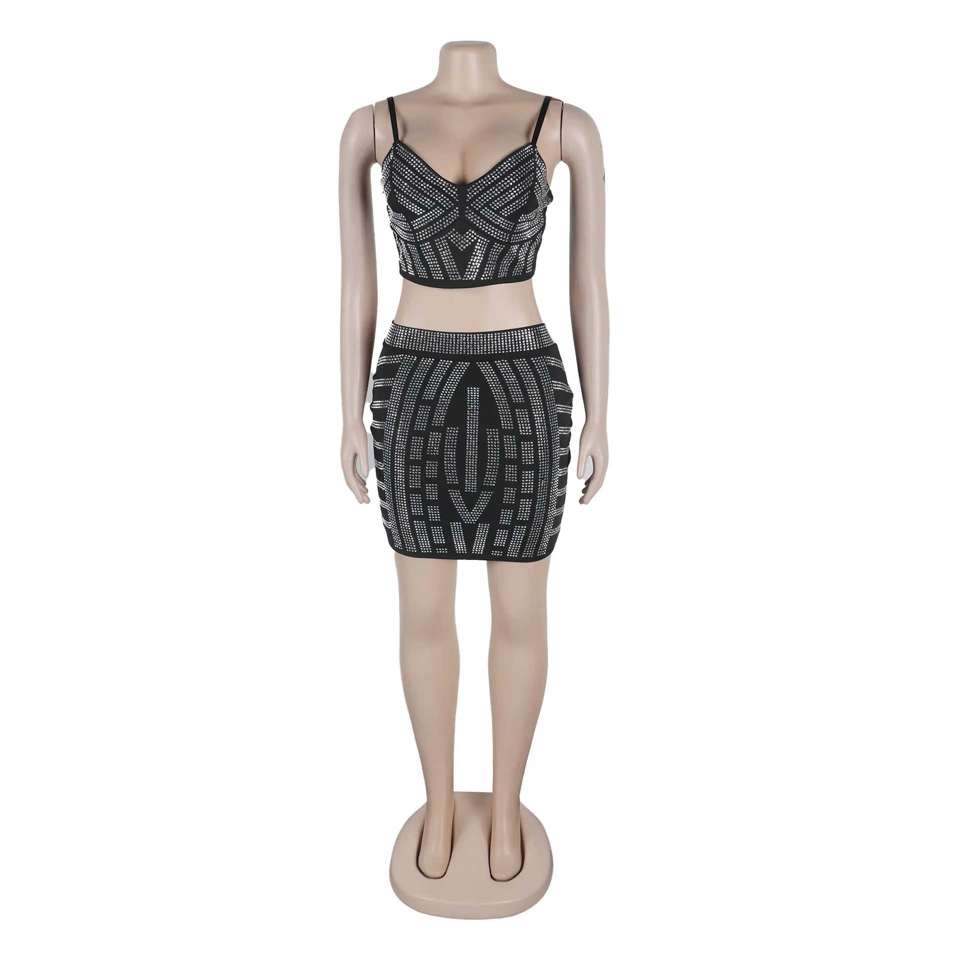 Reina Rhinestone Crop Top & Mini Skirt Two-piece