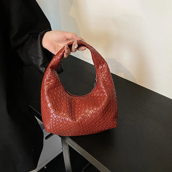 Henrietta Woven Faux-Leather Top-Handle Hobo Bag