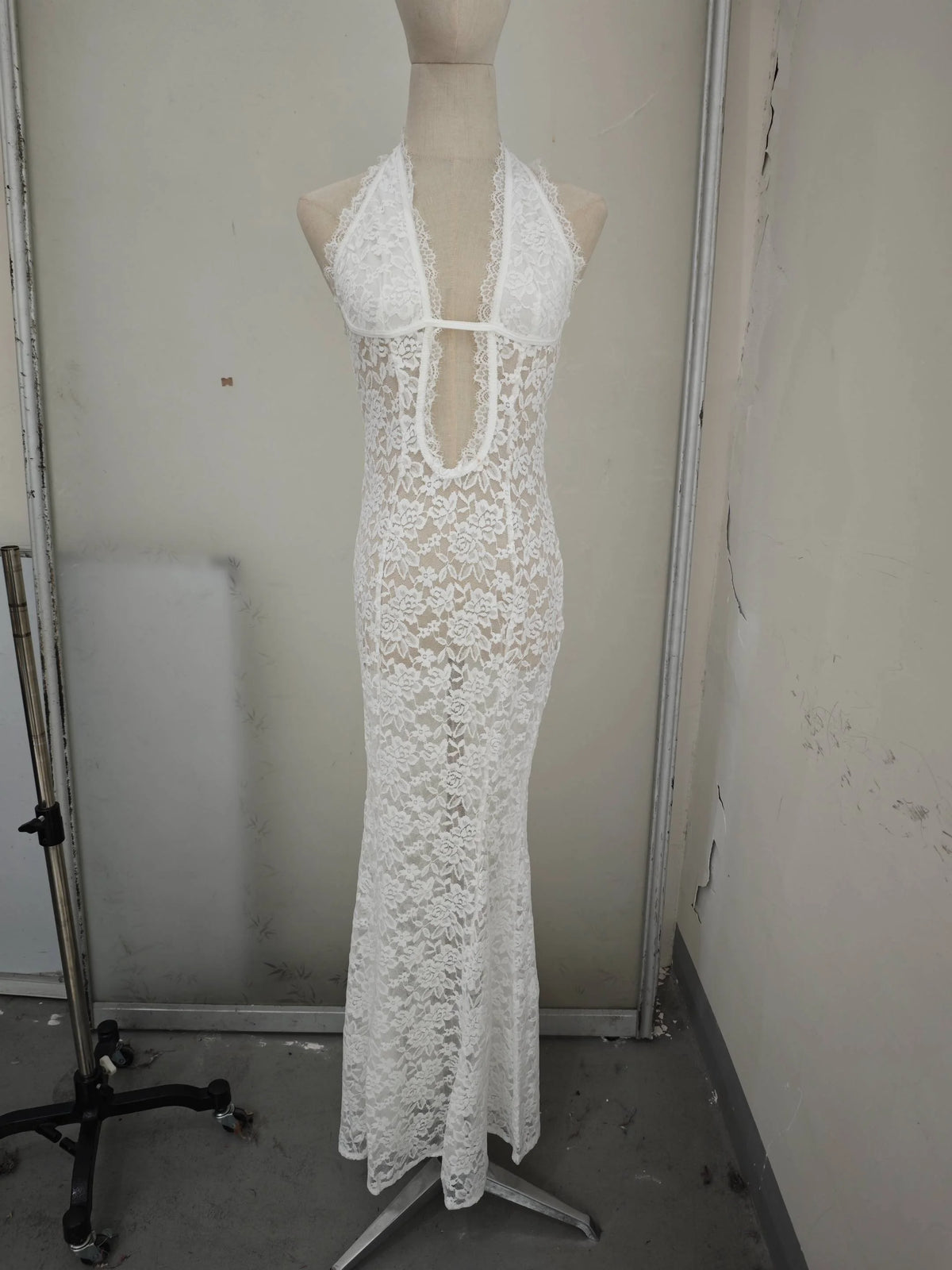 Thessaly Lace Halter Cutout Backless Mermaid Maxi Dress