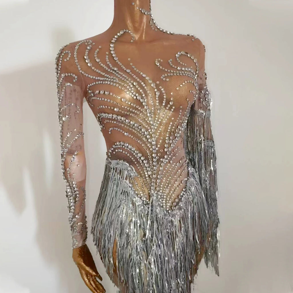Aria Crystal Fringe Illusion maxi dress One-piece