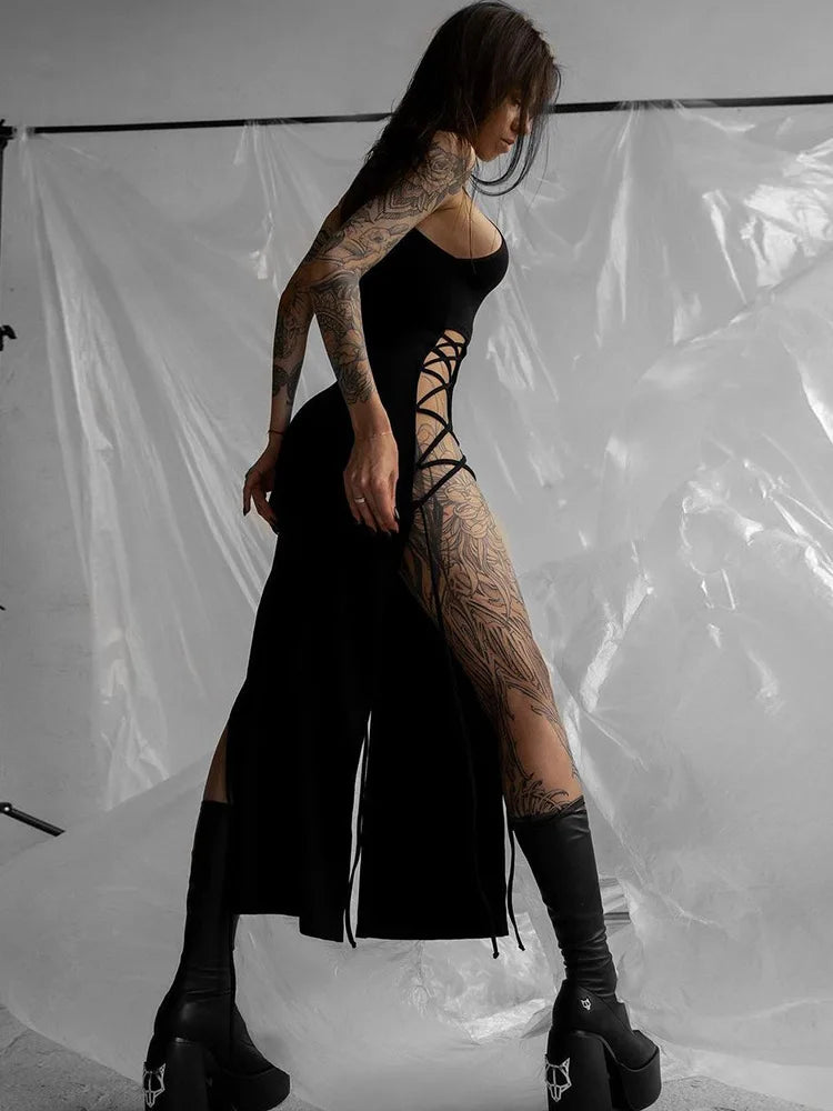 Seraphine Gothic Nun Cosplay Costume with Lace-Up High Slits
