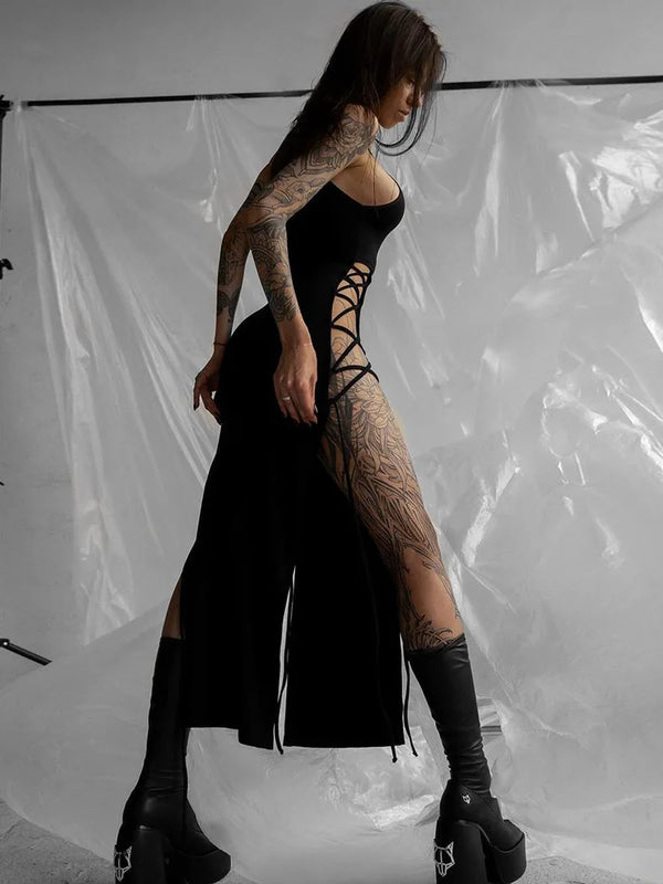 Seraphine Gothic Nun Cosplay Costume with Lace-Up High Slits