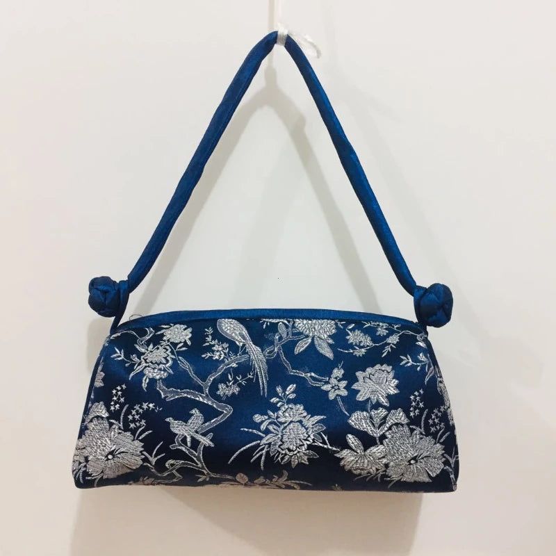 Jade Garden Embroidered Satin Shoulder Bag