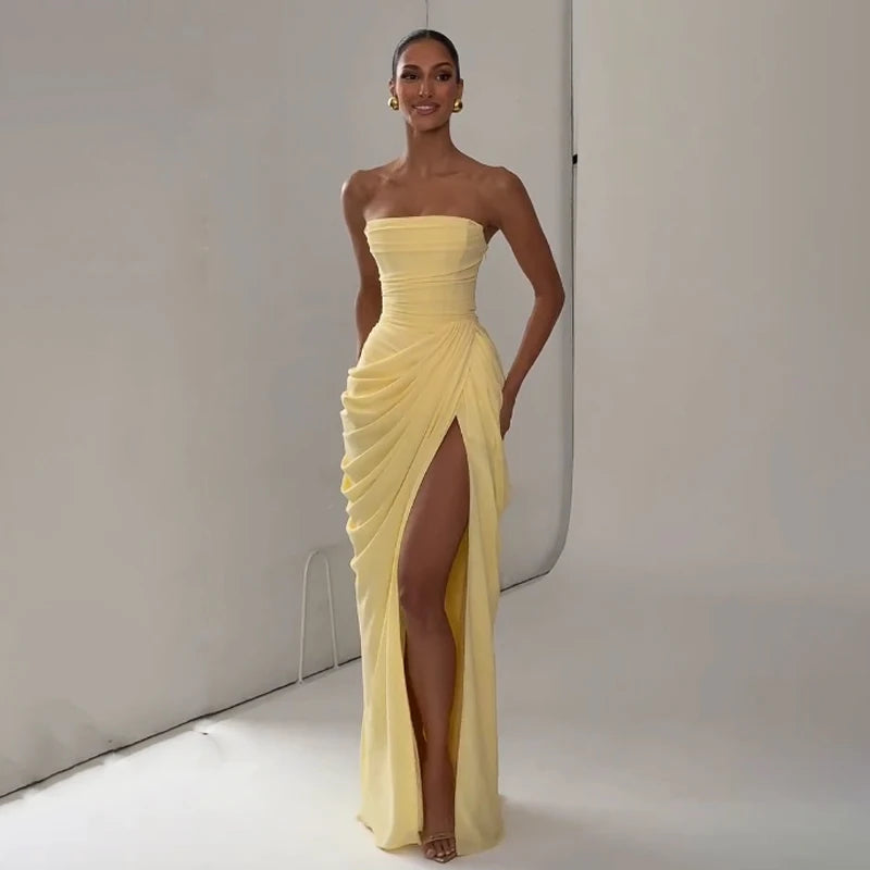 Marisol Strapless Pleated Split Maxi Dress